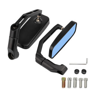 Carbon Fiber Motorcycle Rearview Mirror Blue Anti‑Glare 360° Rotatable Waterproof Side Mirror For Scooter Motorbike