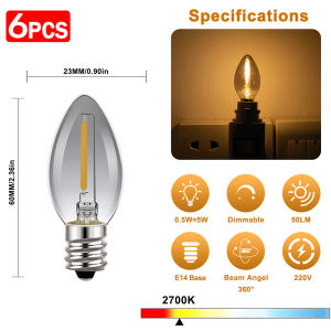 6 Gói E12 E14 Bóng Đèn Led Edison Sáng Tạo Khói Grey Glass 0.5W C7 bóng đèn LED dây tóc Cổ Điển màu trắng ấm Nến Ánh Sáng Bóng Đèn Cho trang trí Giáng sinh