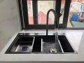 Chậu rửa bát 1 hố inox 304 cỡ lớn, bồn rửa chén bát 1 hộc, vòi rút thác nước xả ngang đa năng, giá rẻ kích thước 75x46cm. 
