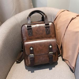 SmallAnt Wanita Anti-Theft Ransel Mahasiswa Coklat Tas Sekolah Tahan Air Retro Laptop Kulit Perjalanan