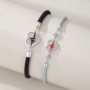 Heartbeat Signal Couple Bracelet for Men and Women Niche Luxury Fashion Personalized Heartbeat Signal Rope Bracelet Long-Distance Relationship Gift for Girlfriend