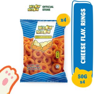 Miaow Miaow Cheese Flavoured Rings 50g Value Pack Bundle (x4 / x10) Halal Crunchy Savory Snack