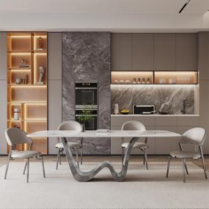 Rock plate dining table small household high-end rectangular minimalist designer gray light luxury net celebrity long dining table