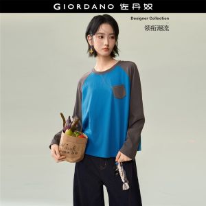 Giordano Women Contrast single pocket raglan sleeve tee Free Shipping 18326831