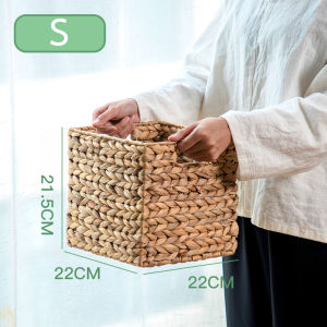 THAILUCKY ตะกร้าเก็บผ้าทอมือ กล่องเก็บของ สีธรรมชาติ พร้อมที่จับ ตะกร้าสานผักตบชวา ตะกร้าเก็บเด็กของเล่น มี3ขนาด สไตล์ญี่ปุ่น