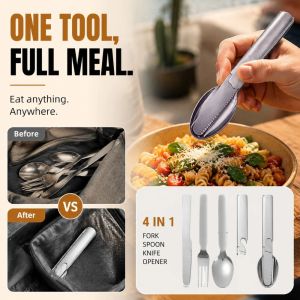 INVADER Polished Edge Portable Cutlery Set Easy to Clean 4-in-1 Dining Utensils Gifts Kitchen Dining Tool Camping Utensils