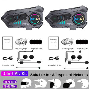 1/2Pcs Motorcycle Helmet Headset For 2 Rider Bluetooth Intercom Interphone Moto Communicator Music Sharing Voice Control Headset