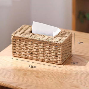 DewyBabe Woven Tissue Box Holder Handmade Rattan Style Large Capacity Rectangular Facial Tissue Case Decor