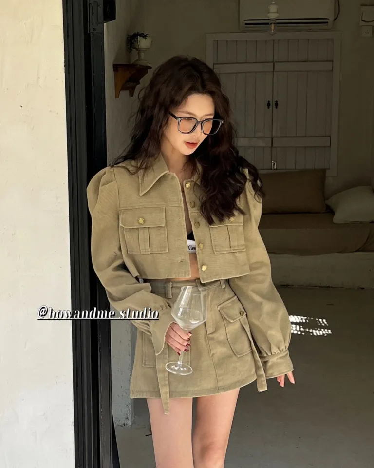 2 Pieces COCONI Korean Fashion Set Women New Bubble Sleeve Coat Work Dress High Waist Half Skirt Two Piece Set Lazada PH