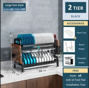 2/3 Tier Kitchen Racks Organizer Dish Rack with Tray Utensil Holder Plates Organizer Storage Cabinet Shelf Organizer