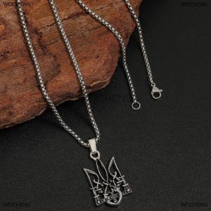 [COD] WEICHENG Retro Neptune Poseidon Trident Necklace Ukraine National Emblem Pendant Mens Fashion Cool Trendy Jewelry Accessories