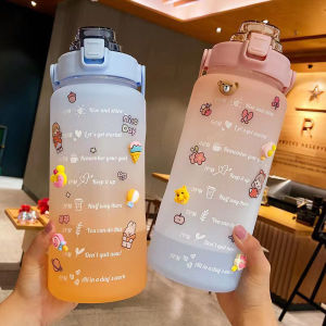 [Malaysian stock] 2000ml Large-capacity Sports Fitness Scale Straw Portable Outdoor Travel Adult Student Water Bottle
