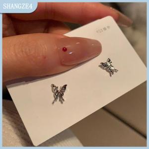 【SHANGZE4】 6PCS phụ nữ màu bạc Rhinestone bướm tình yêu Stud bông tai phong cách Hàn Quốc Thời Trang Punk Earring Stud Bộ đồ trang sức quà tặng