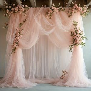 MIRELINA 75cm X 6M Wedding Tulle Arch White Pink Elegant Draping Fabric Backdrop Draping Material Sheer Drapes Fabric Wedding