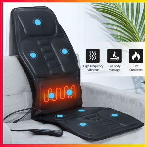 24W Electric Heating Vibrating Back Massager Cushion Pad Neck Waist Back Lumbar Cervical Massage Chair Multifunctional Massage Cushion Mattress Pain Relief Heating Pad Home Office