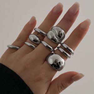 ZYJC Gold Color Irregular Open Ring Set Water Drop Design Metal Geometric Rings Vintage Punk Finger Open Rings Jewelry
