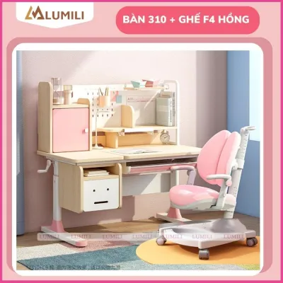 Bàn chống gù chống cận thông minh Lumili 310 gỗ tự nhiên cao cấp nâng hạ tay quay chỉnh nghiêng bàn học chống gù chống cận