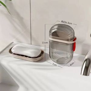 Portable Travel Soap Box Toothbrush Cup Set Draining Box with Lid Waterproof Kids Adult Travel Soap Case