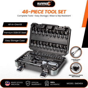 SUNMO SM046A 46pcs 1/4 Drive Socket Wrench Set Professional CRV Steel Mechanical Tool Kit for Car Repair Maintenance
