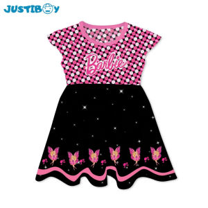 Dress Anak Perempuan Barbie Lengan Pendek / Daster Anak Cewe Barbie Umur 4 - 10 Tahun [ABEL]
