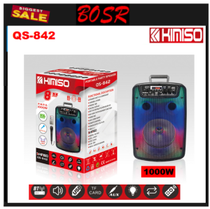 QS-842 Super Bass Karaoke Portable Wireless Bluetooth Speaker Party LED Light Speaker With free microphone