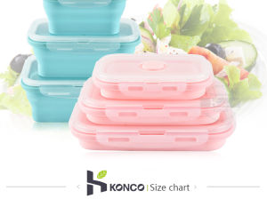 KONCO Silicone Lunch Box Portable Collapsible Folding Food Storage Container Leakproof Kitchen Microwave Dishwasher and Freezer Safe 3Pieces
