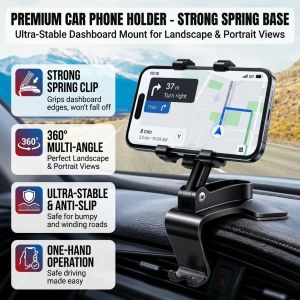 Car Phone Holder Car Phone Mount 360 Degree Rotating Adjustable Mobile Phone Stand Universal Vehicle Interior Accessory