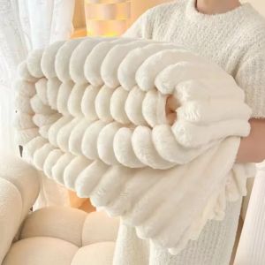 【Super low price】Light Luxury Solid Thickened Imitation Rabbit Fur Plush Sofa Blanket Season Universal Thick Warm Air Conditioning Nap Blanket