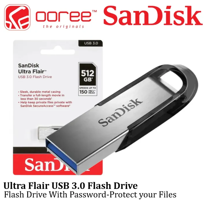 SANDISK ULTRA FLAIR CRUZER 73 CZ73 USB 3.0 FLASH DRIVE 512GB THUMBDRIVE | PENDRIVE | FLASHDRIVE - 512GB