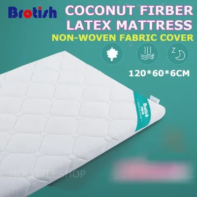 Brotish Coconut Fiber Latex Mattress 120*60*6CM Bed Breathable Fast-Dry Detachable Washable Cover