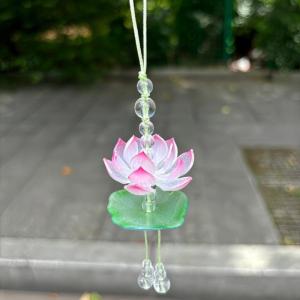 Exquisite Summer Pink Lotus Phone Charm Pendant Fashion Simulated Flower Beaded Keychain Car Ornaments For Women Bag Decoration h260729
