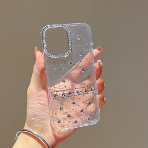 3D Full Screen Diamond Star Transparent Case for iPhone 11 12 13 14 15 16 17 Pro Max Plus Casing Anti-drop Soft Cover for iPhone 16 Case