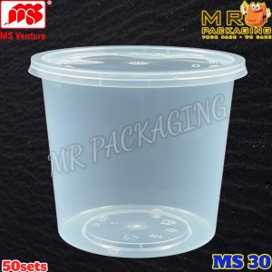 MS 30 745ml Round Container With Lid30oz Disposable Plastic PP Container - 745 ml - MS Venture MS30 oz - Bekas Plastik Makanan ABC (50sets)