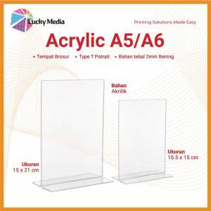 Akrilik A5 A6 QRIS (Acrylic Only) Menu Nomor Meja Barcode Display Gopay Tent Holder Tent Card 1 sisi 2 Sisi Stand T & L Potrait Akrilik A6