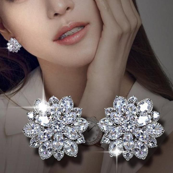Fashion Wedding Bridal Women Shiny Cubic Zirconia CZ Flower Stud Earrings  Gift Lazada PH
