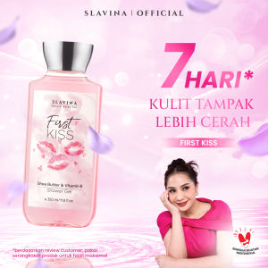 SLAVINA Shower Gel First Kiss by Nagita Slavina – Sabun Mandi Cair Wangi Parfum Mewah Dengan Shea Butter & Vitamin E Body Wash Melembabkan dan Menutrisi Kulit Agar Lembut Cerah Terawat