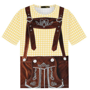 [Local Stock] HBESTY Halloween Christmas 3D Printed Fake Two Pieces Lederhosen Oversized Tee Tops Streetwear Germany Oktoberfest Beer Bavarian Graphic T Shirt for Men