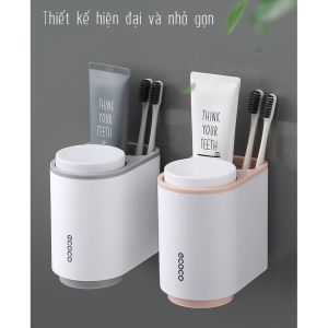 Kệ để Bàn Chải Kem Đánh Răng Mini Ecoco dán cường lực siêu chắc 2 cốc