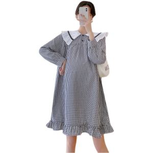 Autumn new pregnant women fashion long sleeve doll collar plaid dress plus size lovely maternity dress