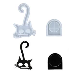 แม่พิมพ์ศิลปะบนผนังเรซิ่นซิลิโคนแม่พิมพ์แบบพับได้กระเป๋าแขวนติดผนังรูปแมวสำหรับตกแต่ง