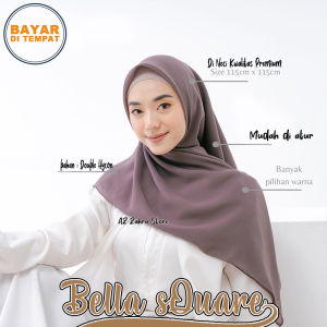 Hijab Segi empat Bella Square Polos Warna terlengkap Anti Mleyot tegak paripurna