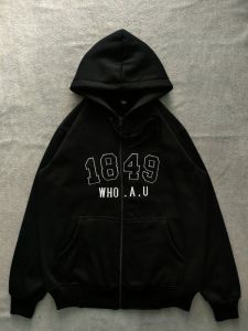 Jaket Hitam Who A.U 1849 Logo Bordir full label&Tag Bahan Cotton Flecee Tebal