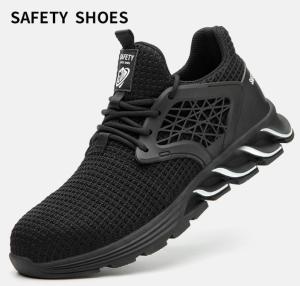 QINHUIZE New large size work safety shoes fashion sports shoes mens ultra light backlight soft breathable anti-smash steel toe safety work boots