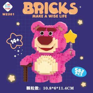 Blok Binaan 🧸草莓熊微颗粒积木 Strawberry Bear Building Blocks 立体拼装益智玩具可爱桌面摆件 Creative Educational Kids Toy