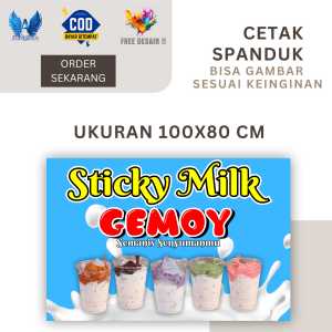 Cetak Spanduk Cetak Banner MINUMAN STICKY MILK Ukuran 100x80 Costom Desain