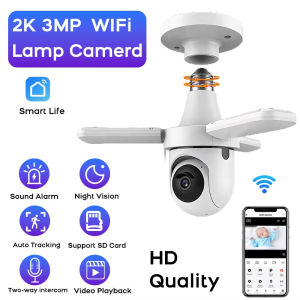 WiFi Bulb Security Camera with Human Tracking & Floodlight - 3MP Indoor/Outdoor Monitor Color Night Vision 2-Way Talk