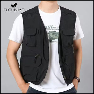FUGUINIAO Outdoor Vest Men Utility Tactical Multi-pocket Vest Techwear Outdoor Hiking Fishing Photography Safari Cargo Vest