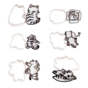 แม่พิมพ์พลาสติกตัดคุกกี้รูปแมวน่ารัก6ชิ้นแม่พิมพ์ลายนูนแข็งแรงแม่พิมพ์ขนมสำหรับการอบแบบสร้างสรรค์