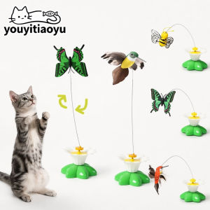 YOUYITIAOYU Electric Swivel Seat Birdie Funny Cat Pet Toy Rotating Flying Bird Butterfly Teaser Mainan Kucing