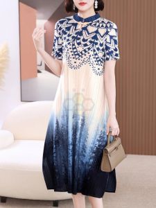 Short-Sleeved Retro Improved Loose Plus-Size Long Retro Dress for Middle-Aged and Elderly Women - Aiden001